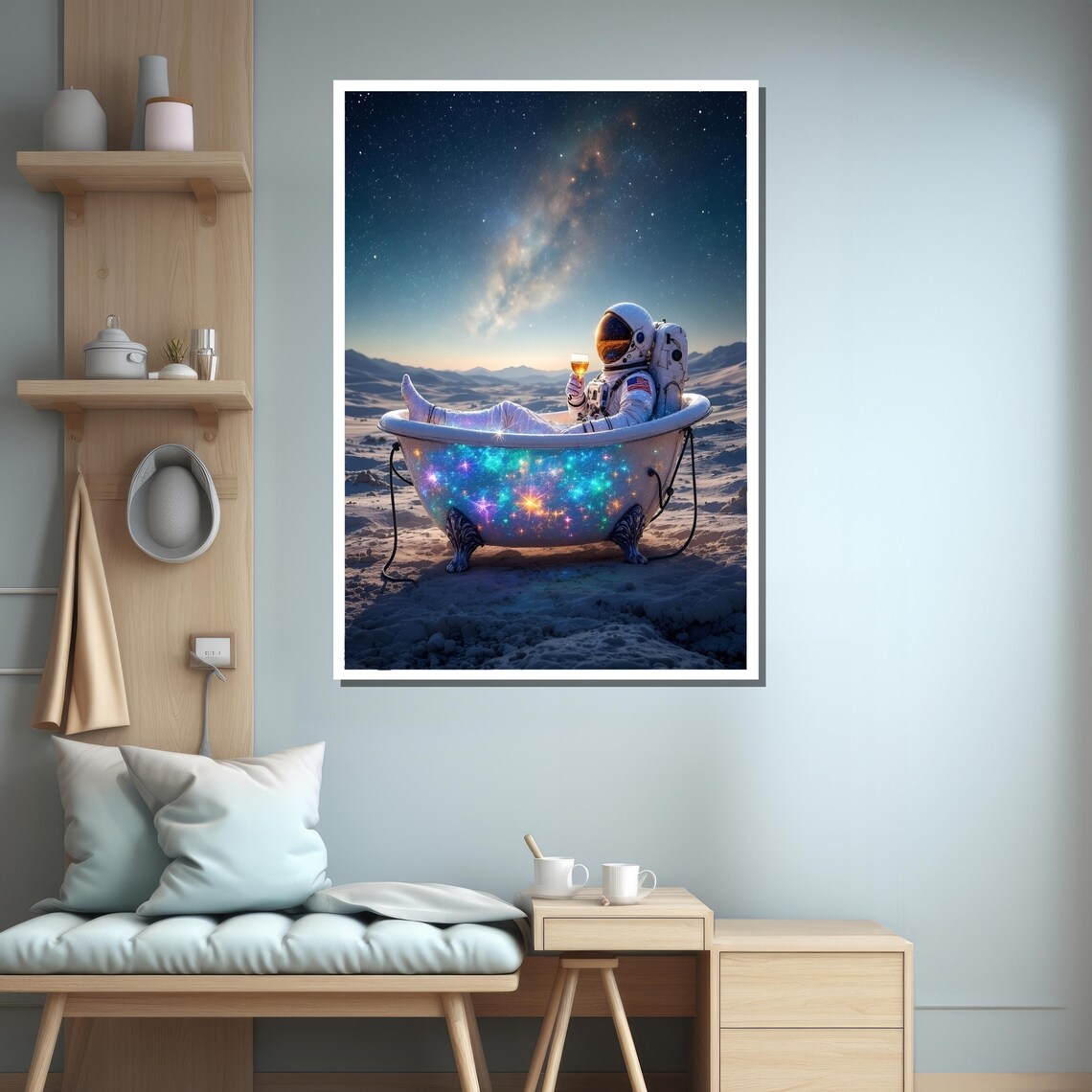 Astronaut Relaxing In Starry Bathtub, Office Wall Art - Image 3