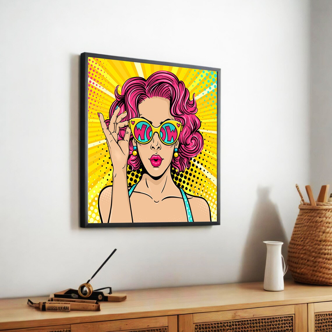 Retro Pop Art Woman, Bright Yellow Fashion Illustration - Image 5