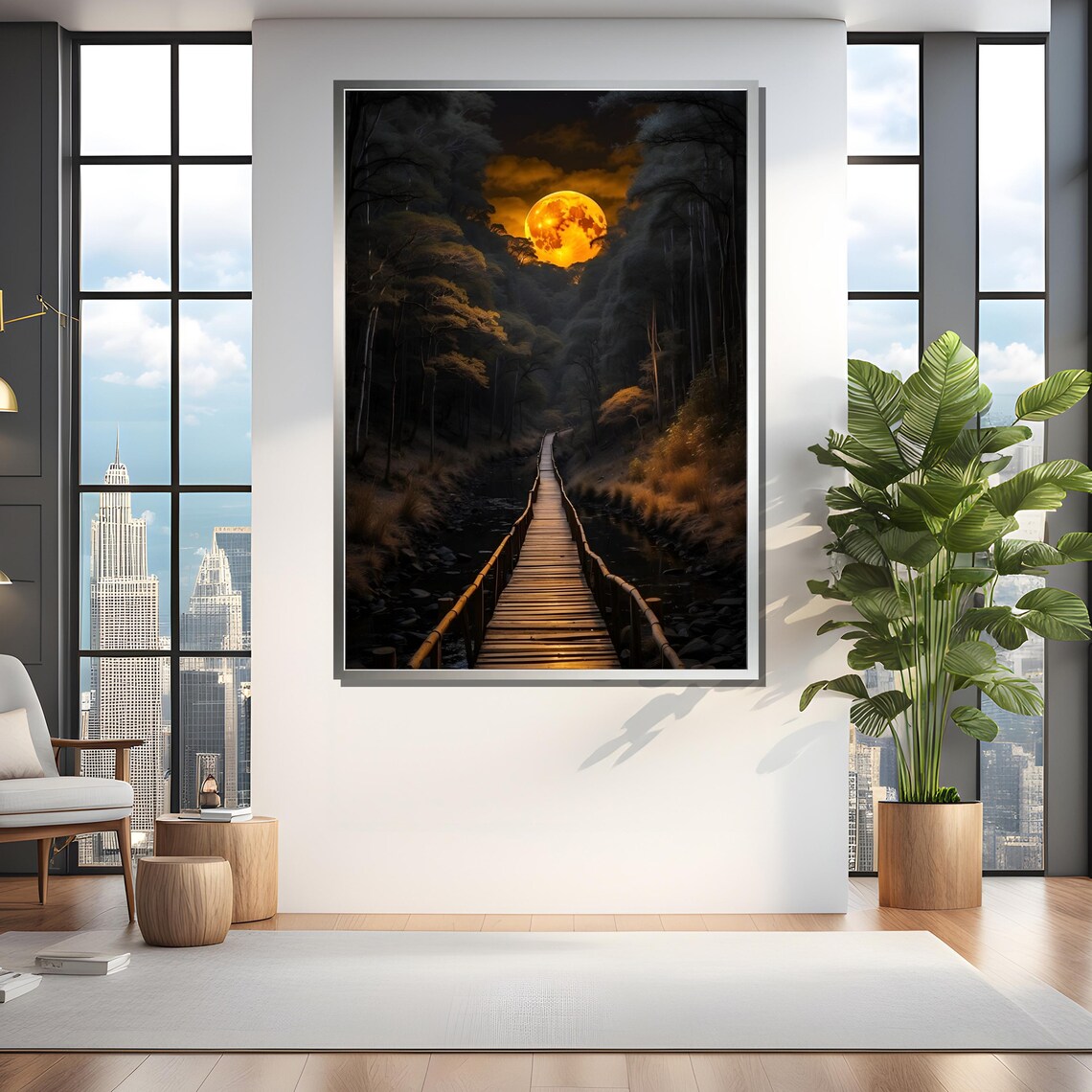 Mystical Forest Path Under Glowing Moon Art Print - Image 4