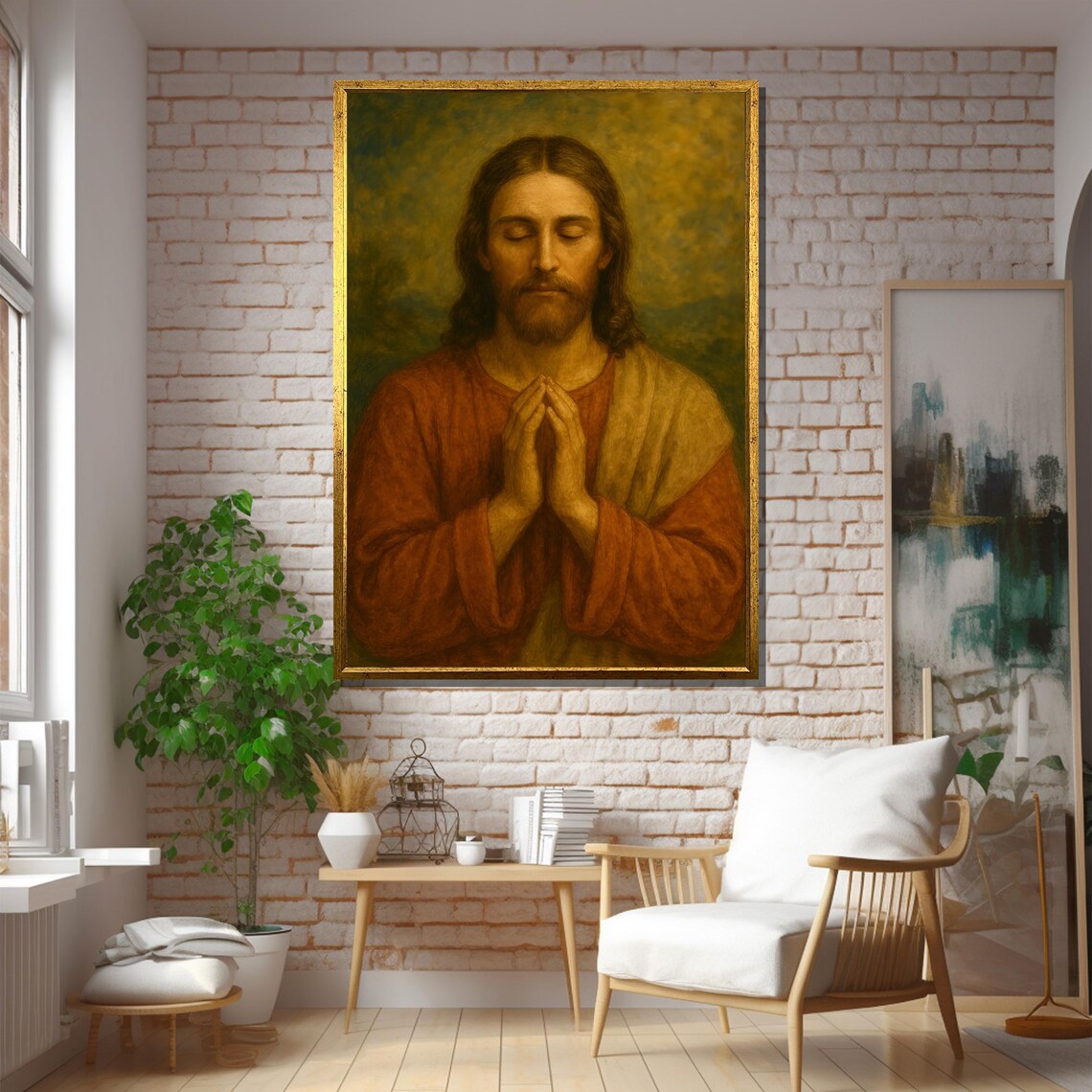 Peaceful Jesus Praying, Faithful Prayer Room Art Print - Image 5
