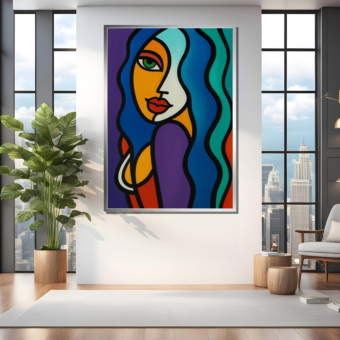 Colorful Abstract Woman With Blue Hair Art Print - Image 4
