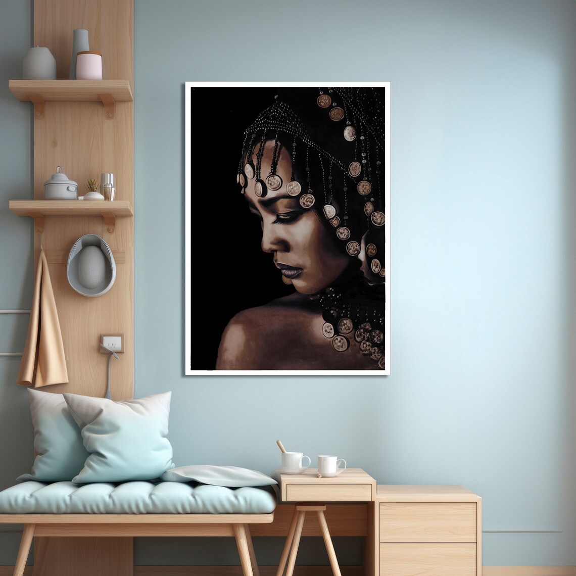 African Woman With Beaded Headdress, Cultural Art Print - Image 4