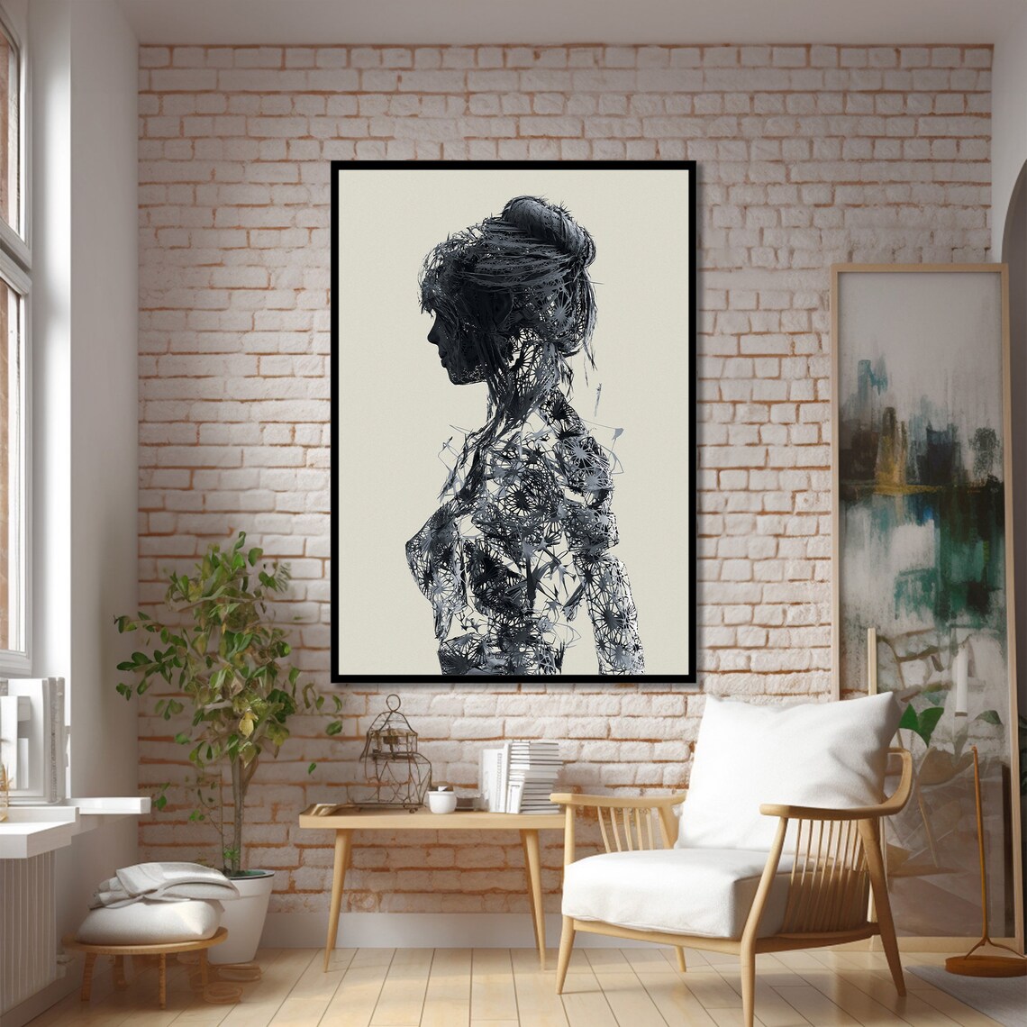 Intricate Silhouette Of A Woman, Modern Abstract Art Print - Image 2