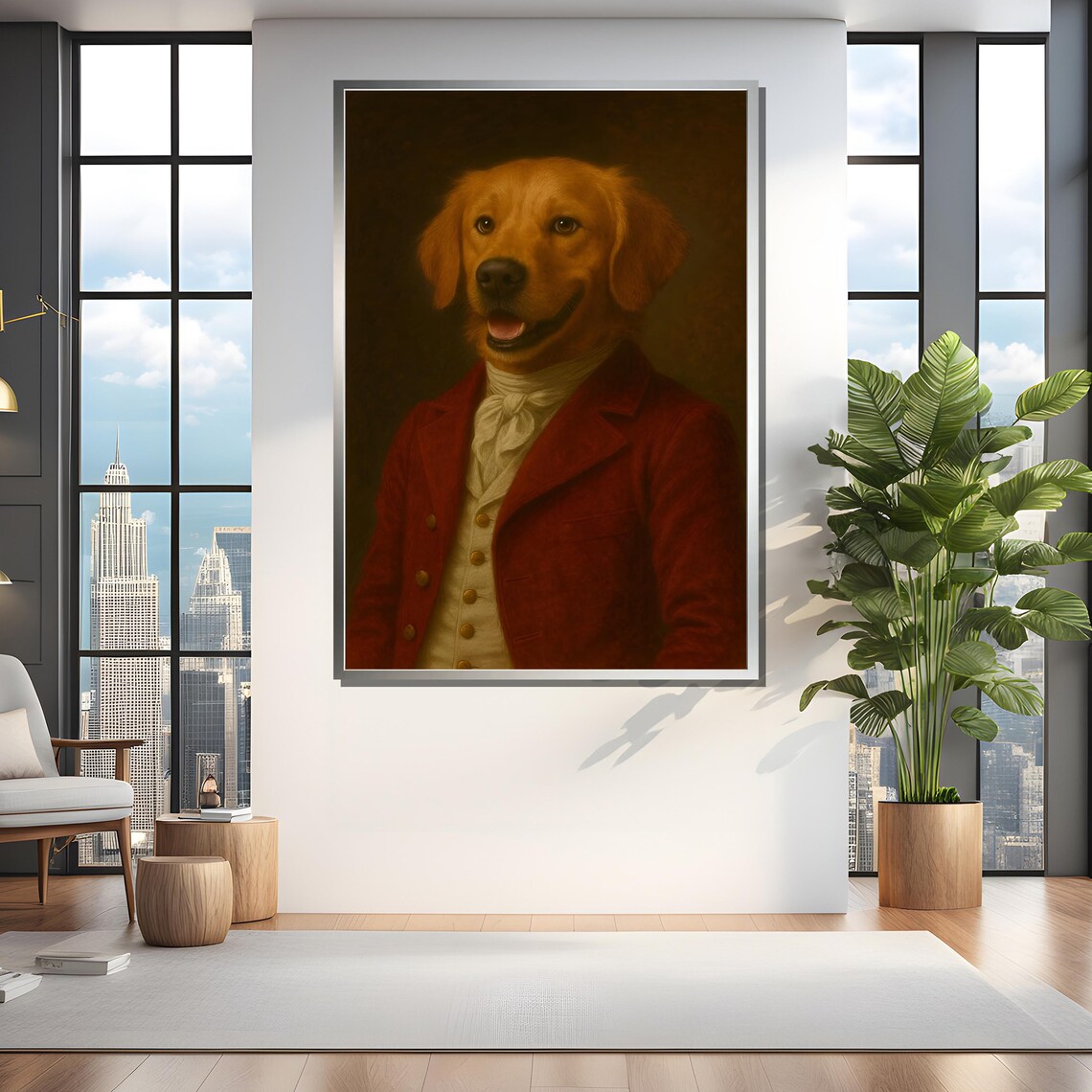 Happy Golden Retriever in Red Coat, Pet Lover Decor - Image 4