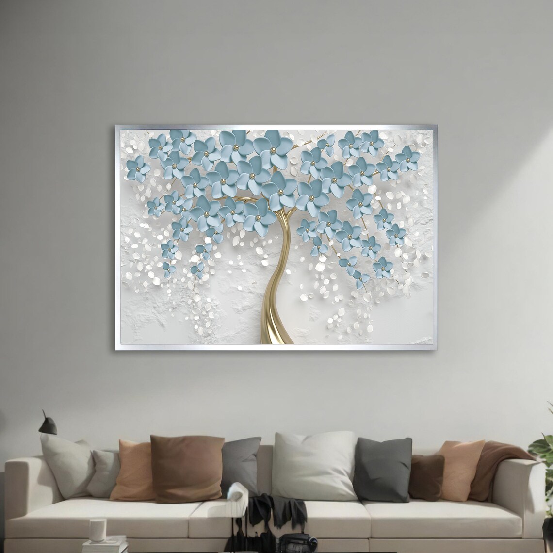 Blue Blossom Tree Art Print, Modern Floral Painting - Image 2