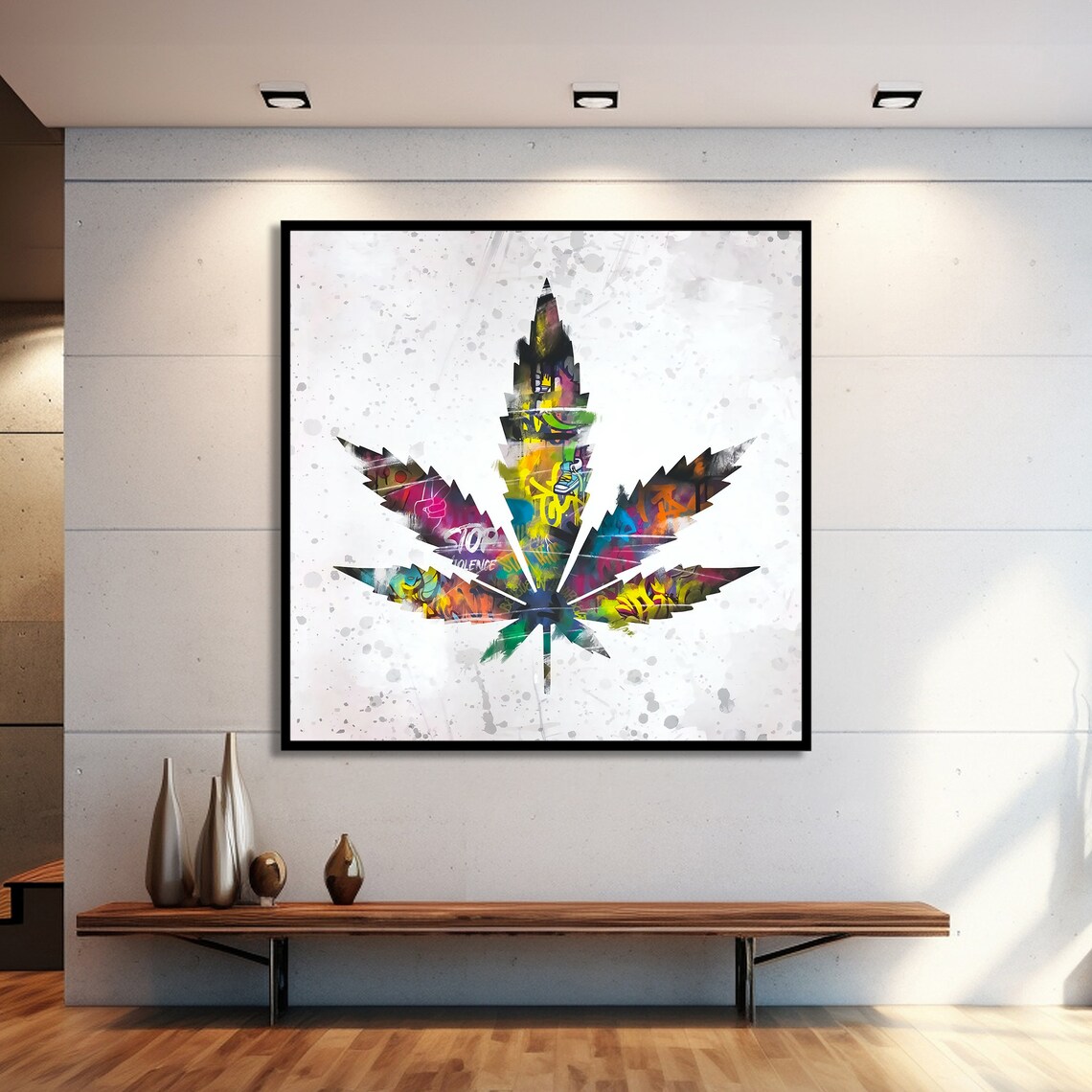 Graffiti Leaf Painting, Bold Urban Street Art - Image 2