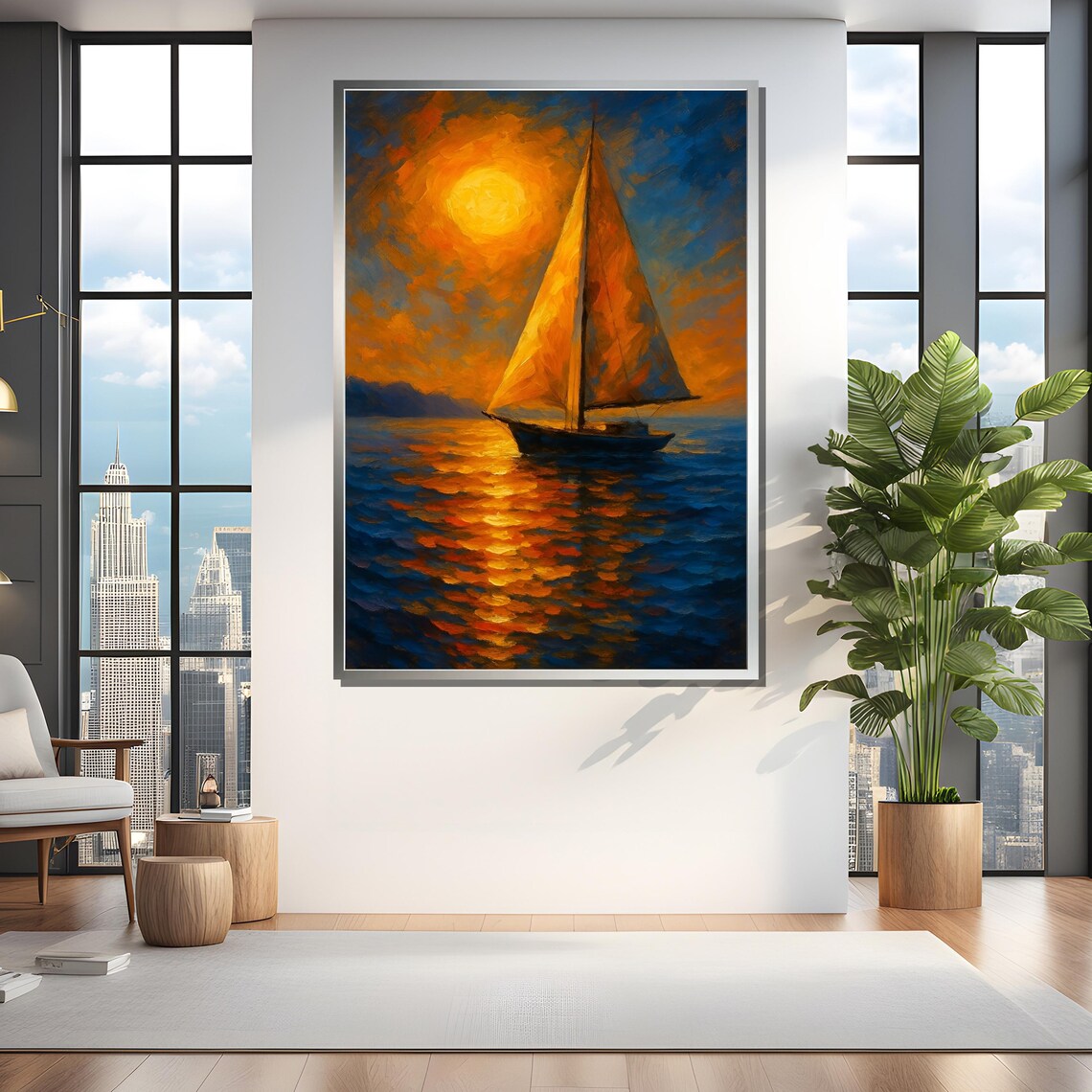 Sunset Sailboat Painting, Vibrant Nautical Art Print - Image 4