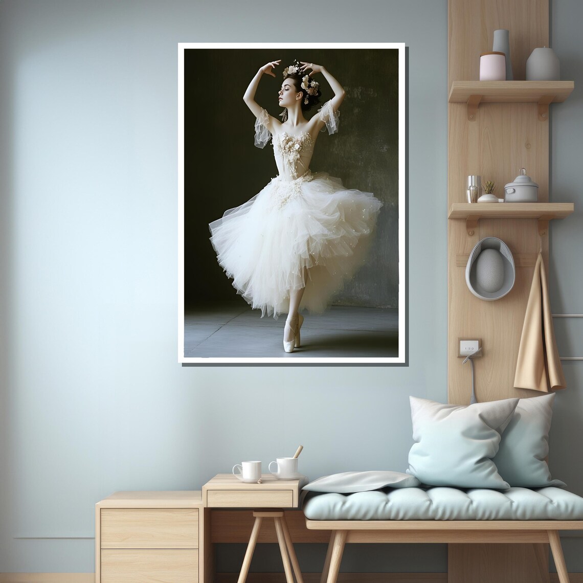 Graceful Ballet Dancer, Floral Dress Art Print - Image 3