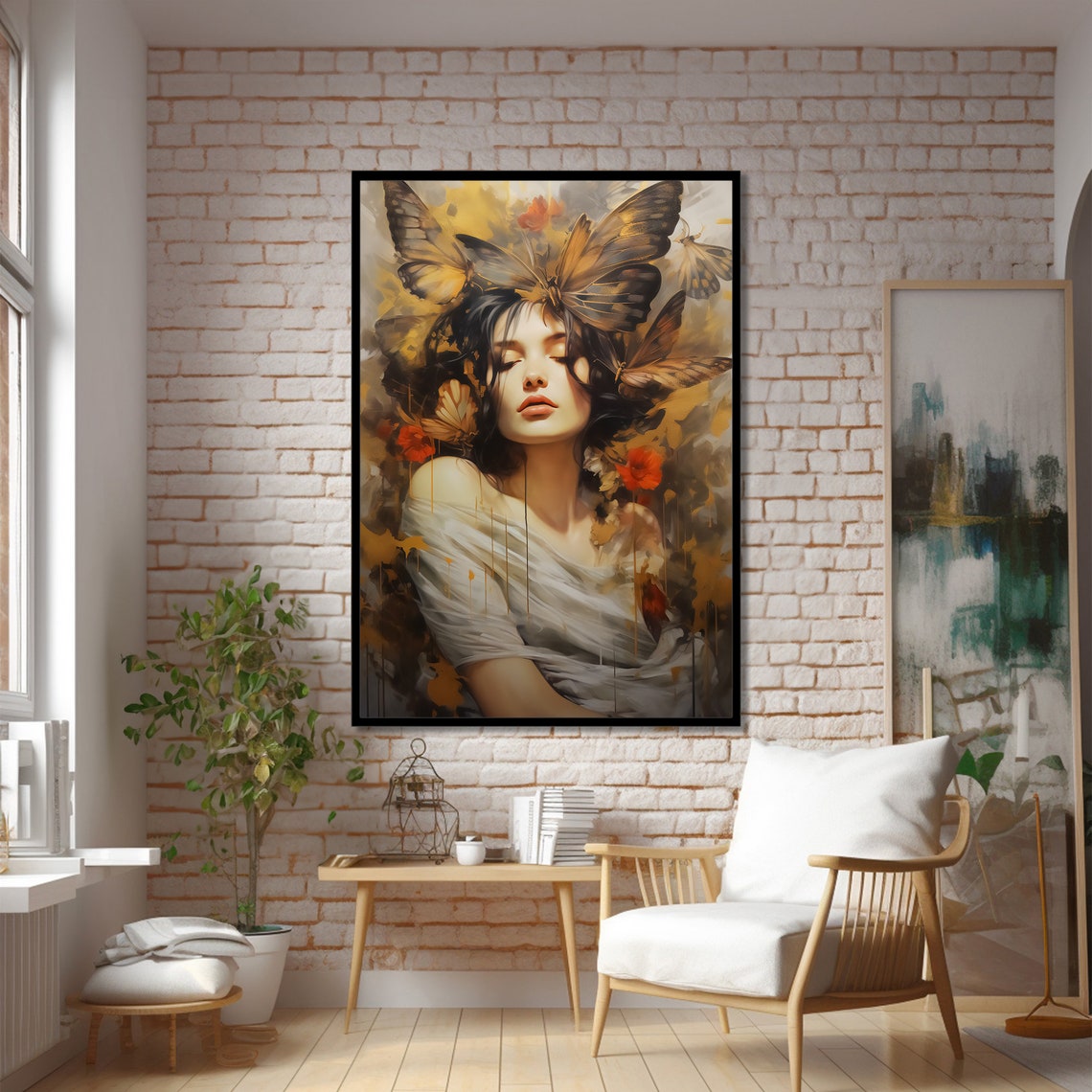 Whimsical Woman With Butterflies Art Print - Image 3