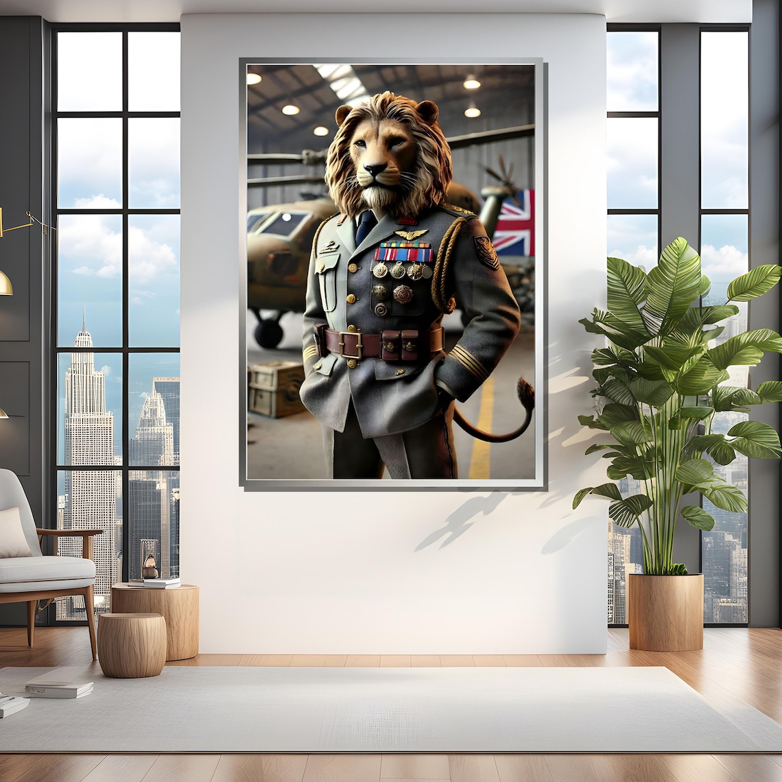 Lion Dressed as British Military Officer Medals Funny Animal Poster - Image 3