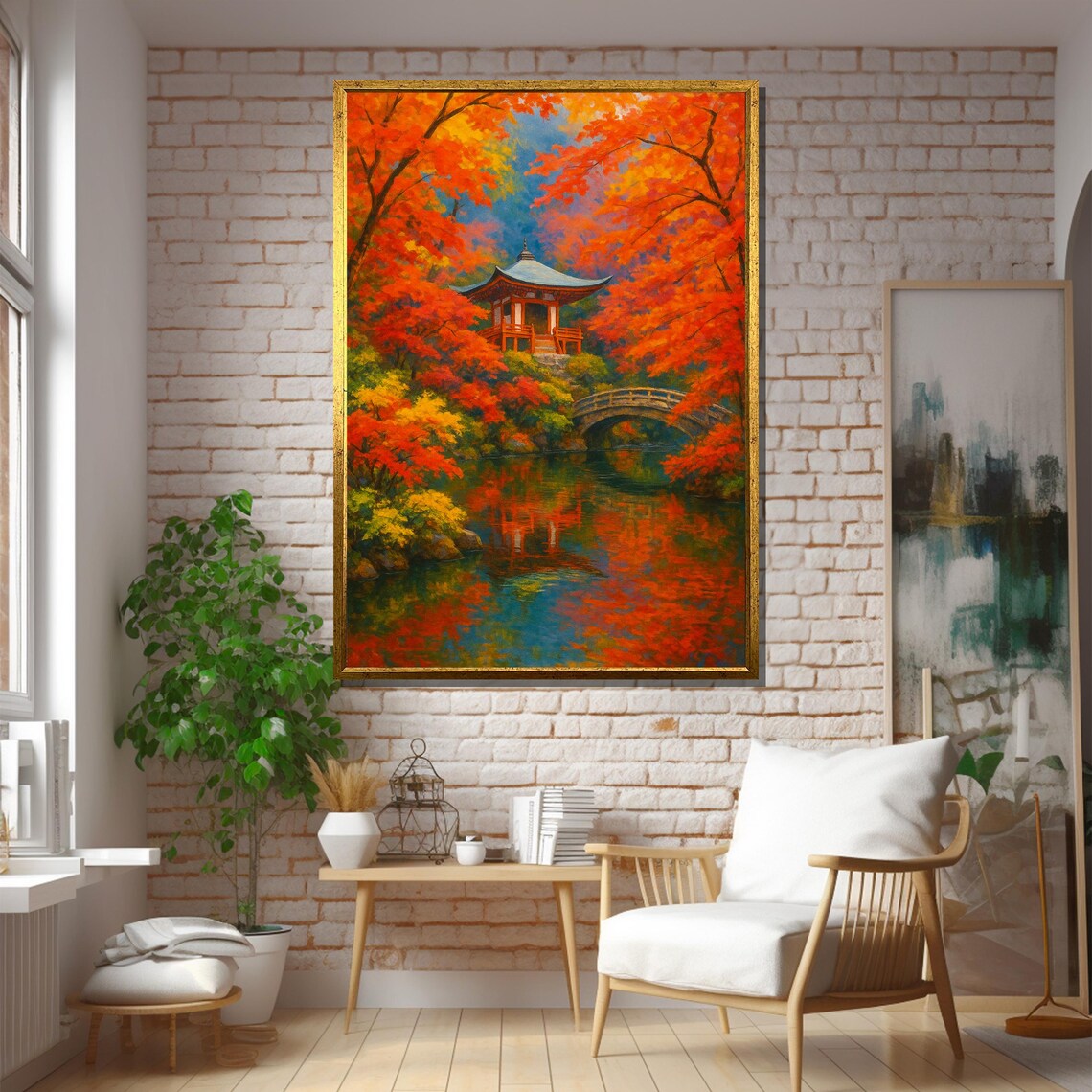 Japanese Temple In Autumn Forest, Landscape Art Print - Image 5