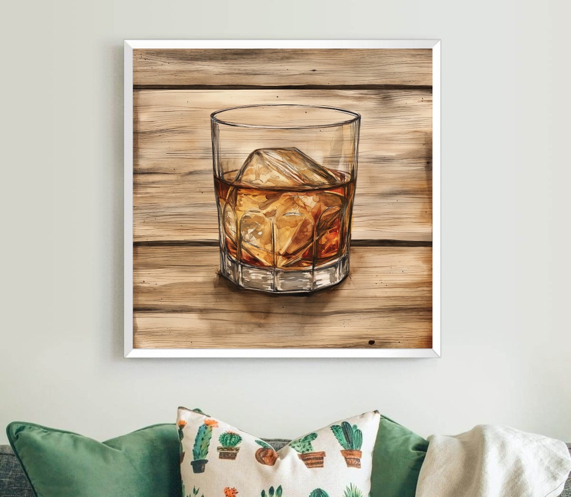Whisky Glass With Ice On Rustic Wood Vintage Home Bar Decor Poster - Image 2
