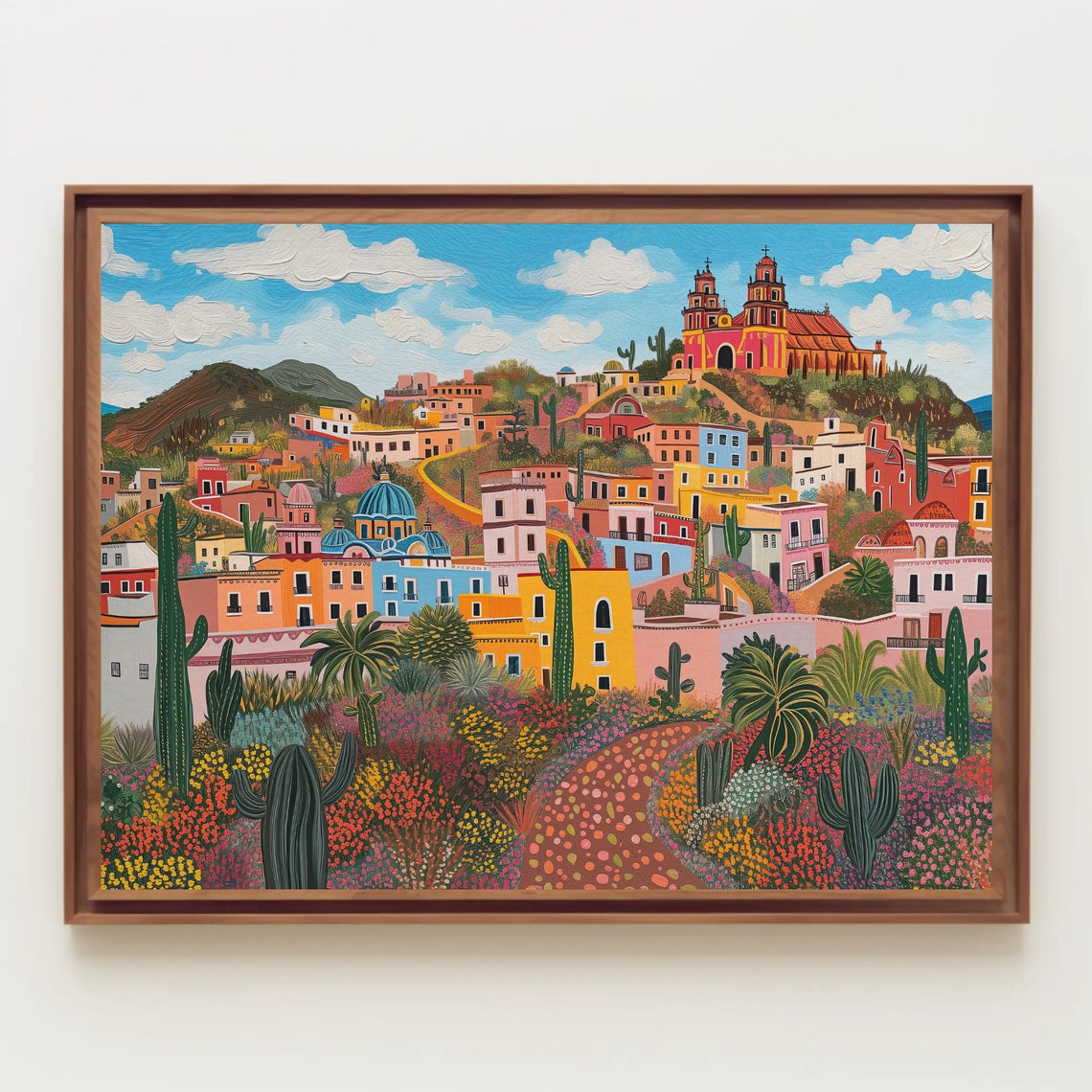 Vibrant Zacatecas Mexico Hillside Town and Cactus Landscape Poster - Image 5