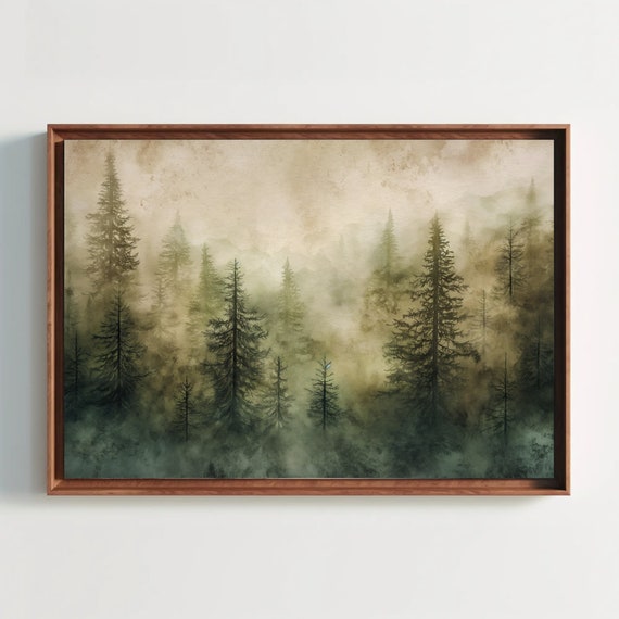 Pine Tree Forest Watercolor Painting Framed Print Scenic Art Poster Beautiful Wall Decor Ready To Hang For Living Room Or Office