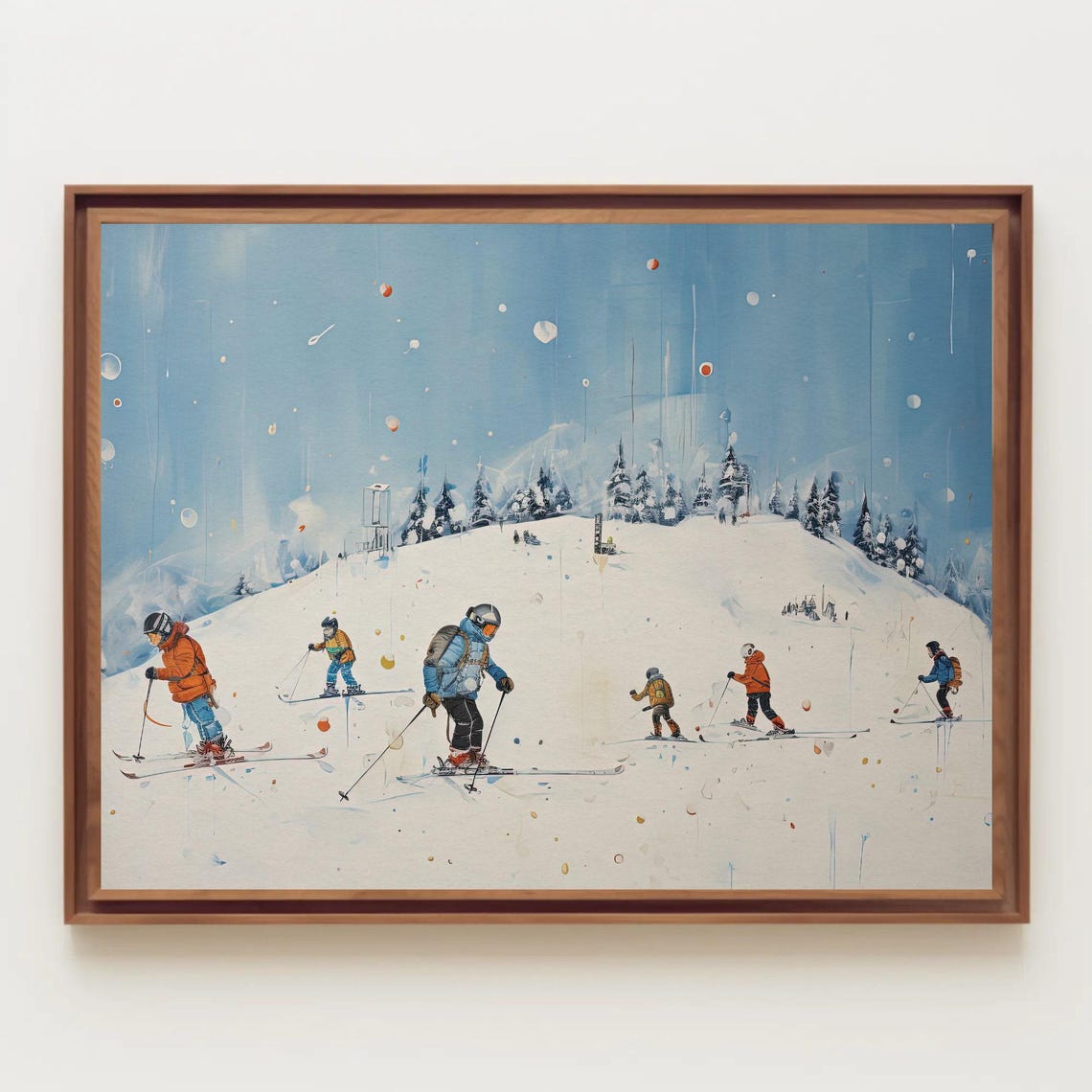Skiers on a Snowy Mountain Slope Winter Sport Scene Art Poster - Image 5