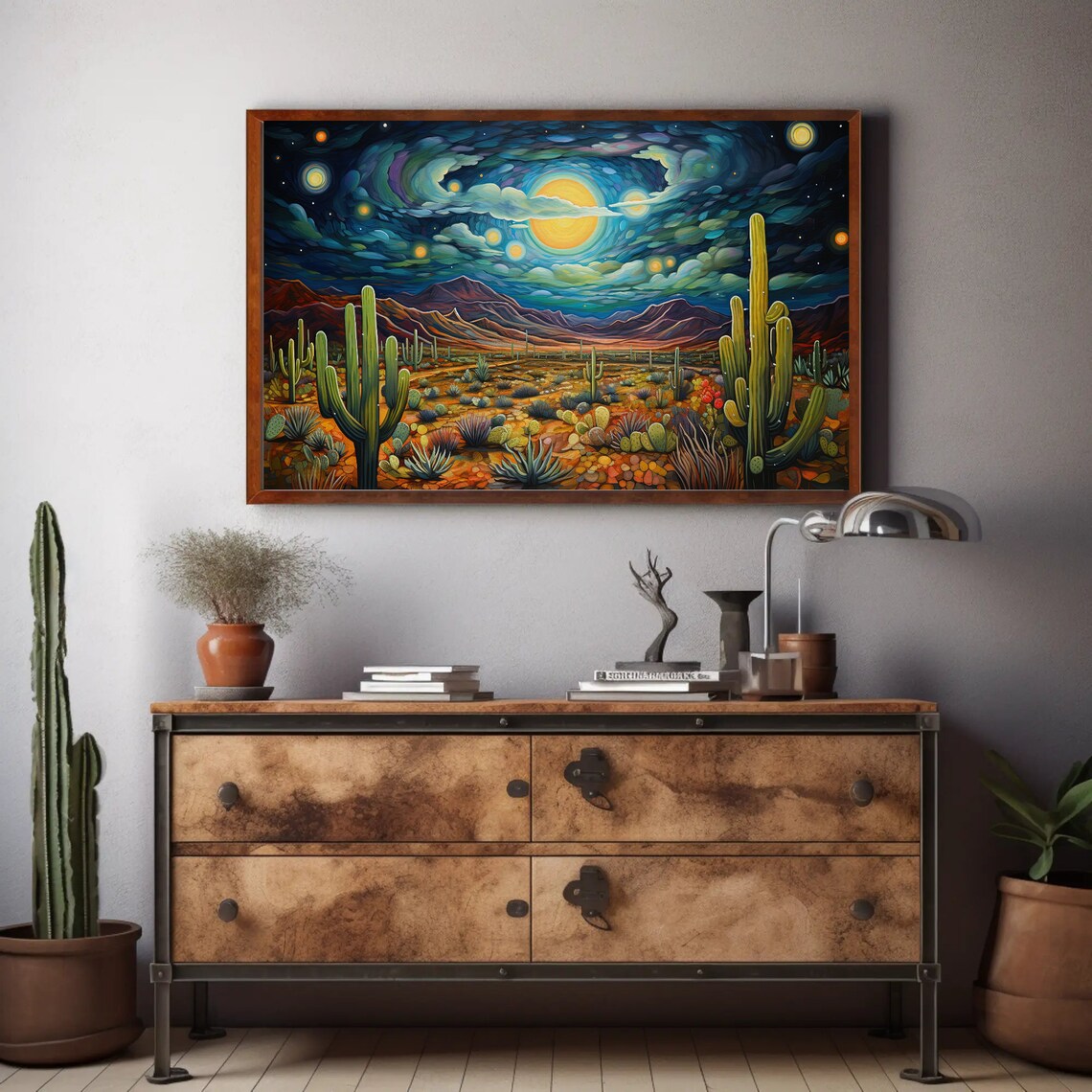 Sonoran Desert Night Cactus Art Print, Mexican Desert - Image 2