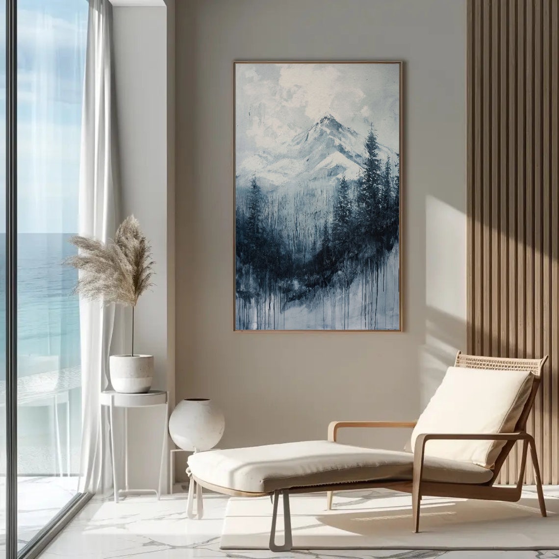 Pine Forest And Mountain Wall Art Framed Print Pine Trees Abstract Painting Bedroom Nature Wall Decor Ready To Hang - Image 3