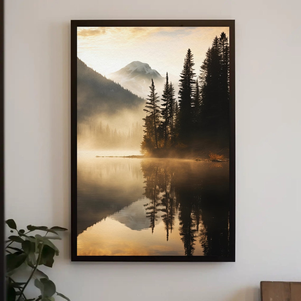 Mountain Lake Reflection At Dawn Misty Alpine Waterscape Poster