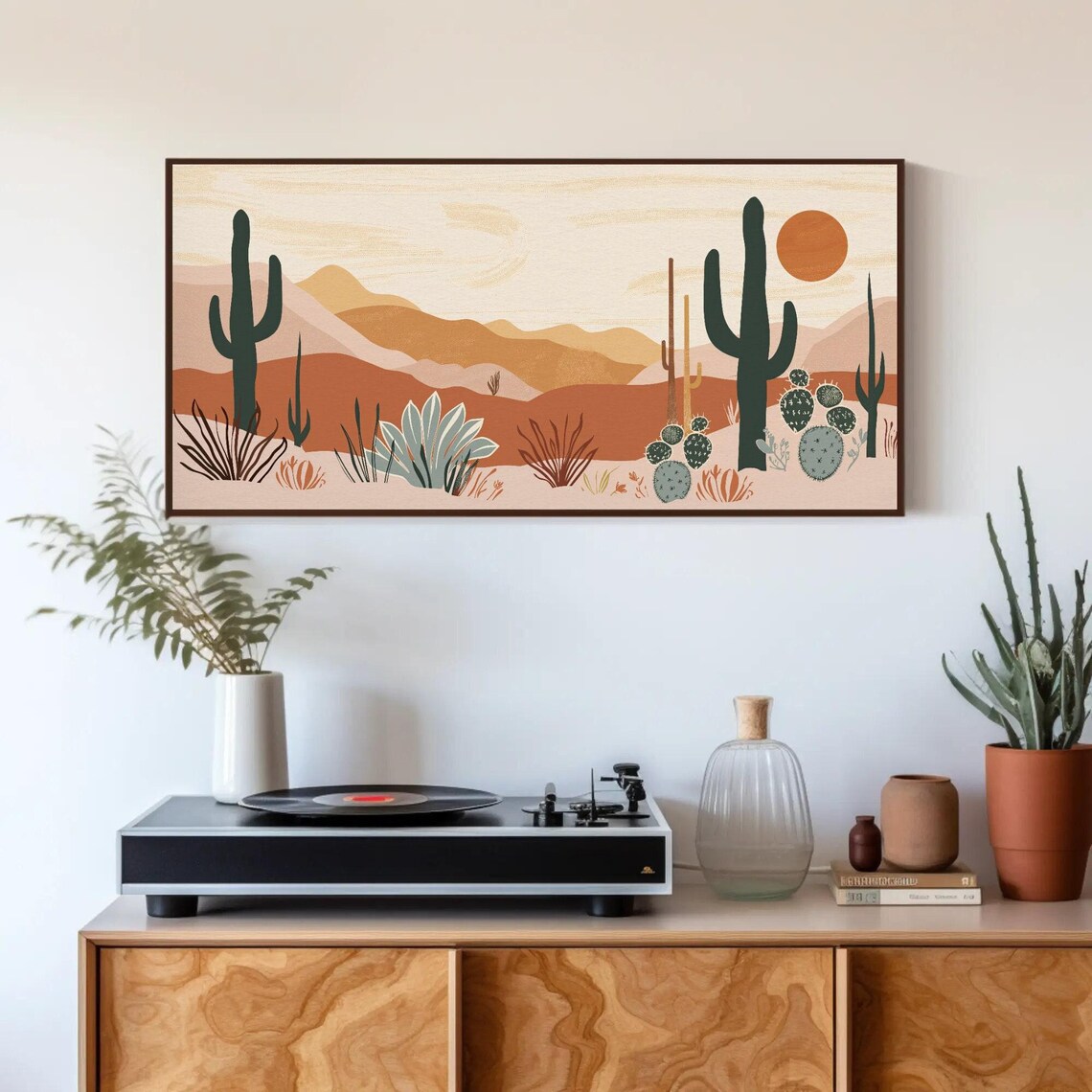 Minimalist Desert Cacti Landscape in Earthy Boho Tones Poster