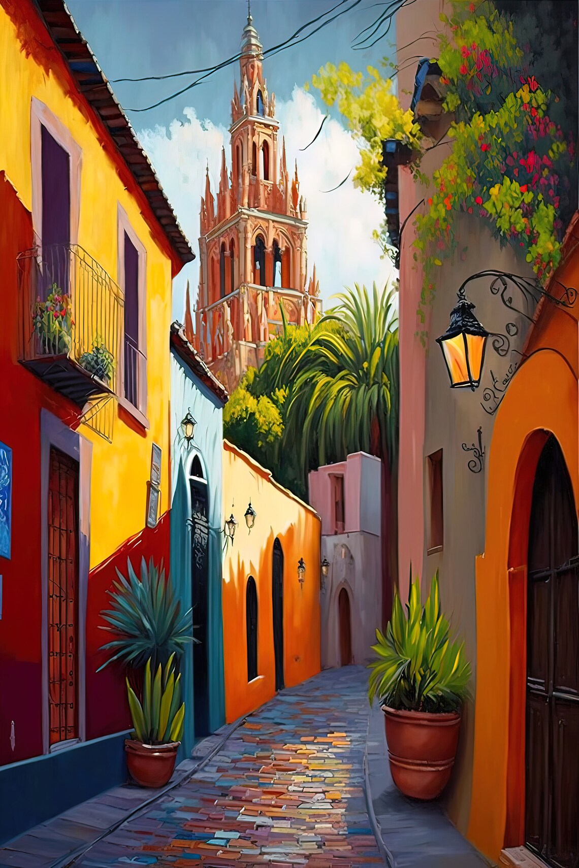 San Miguel De Allende Church Tower Colorful Alley Mexico Art Poster - Image 4