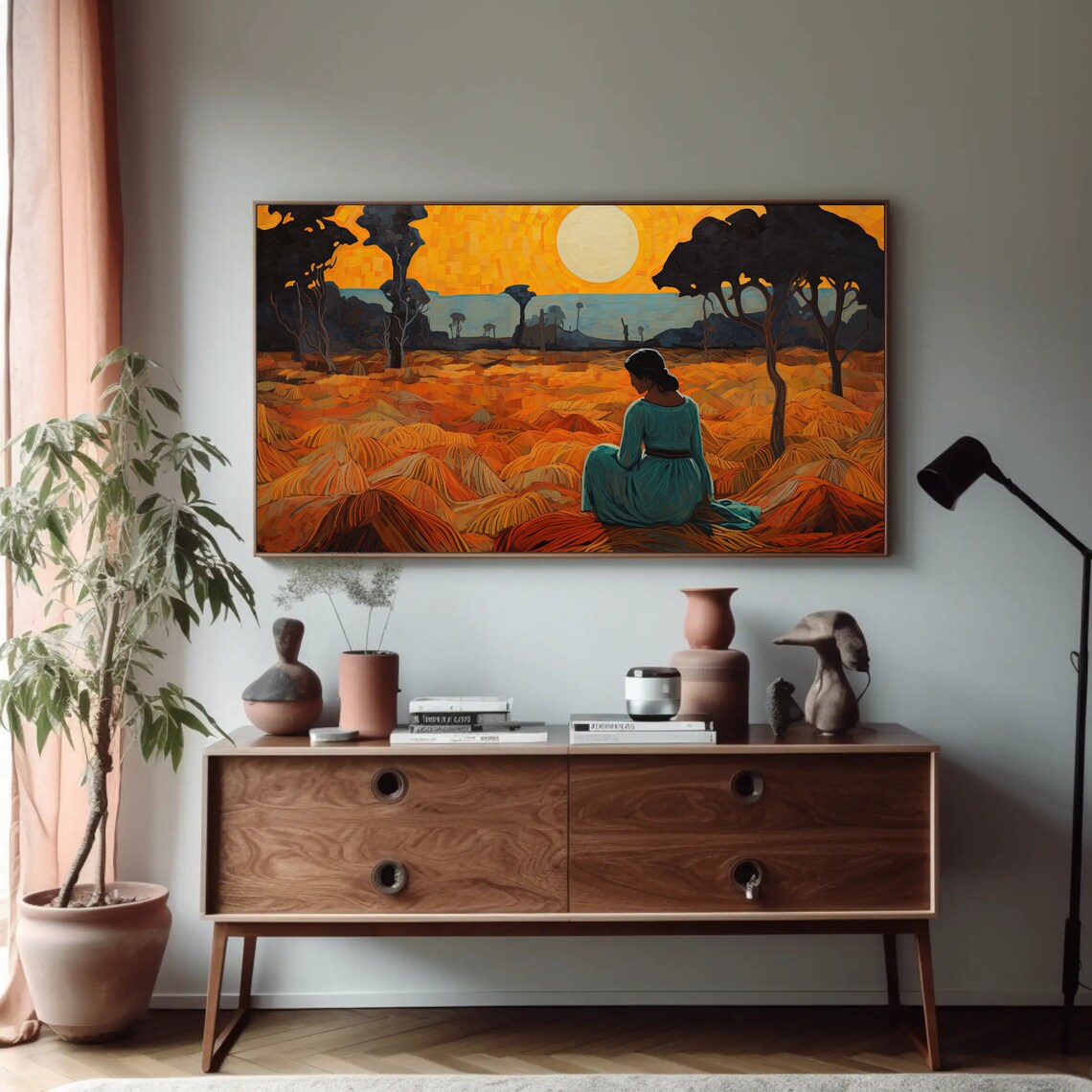 Indian Woman Waiting in a Grass Field, Desi Art Print - Image 3