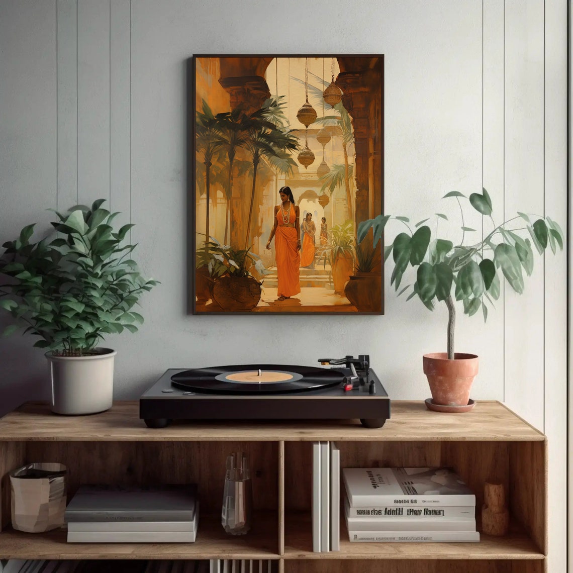 Indian Palace Courtyard with Lanterns and Orange Sari Poster - Image 2