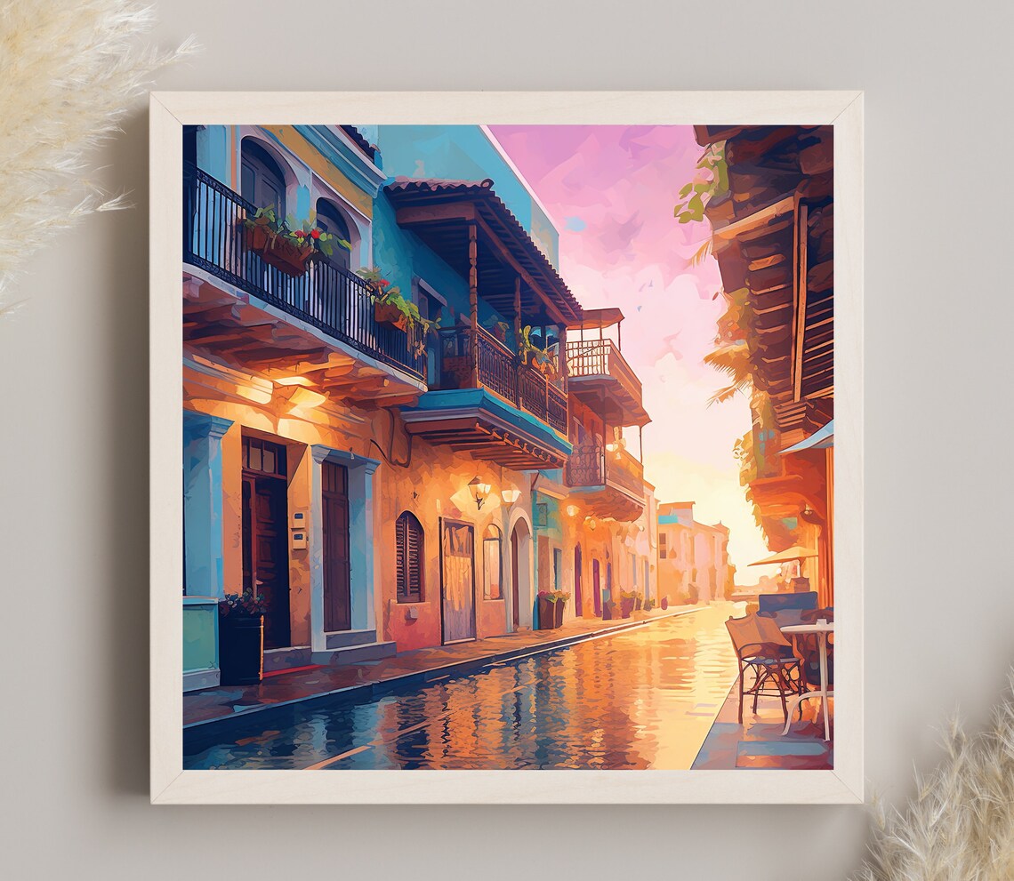 Cartagena Art Deco Travel Poster, Caribbean Colombia