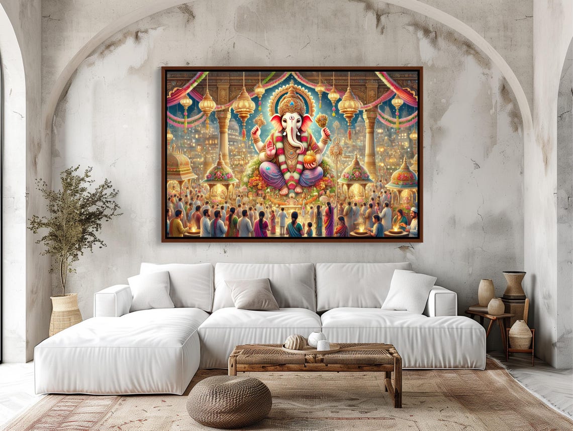 Grand Ganesh Pooja Festival Night Celebration with Devotees Poster - Image 2