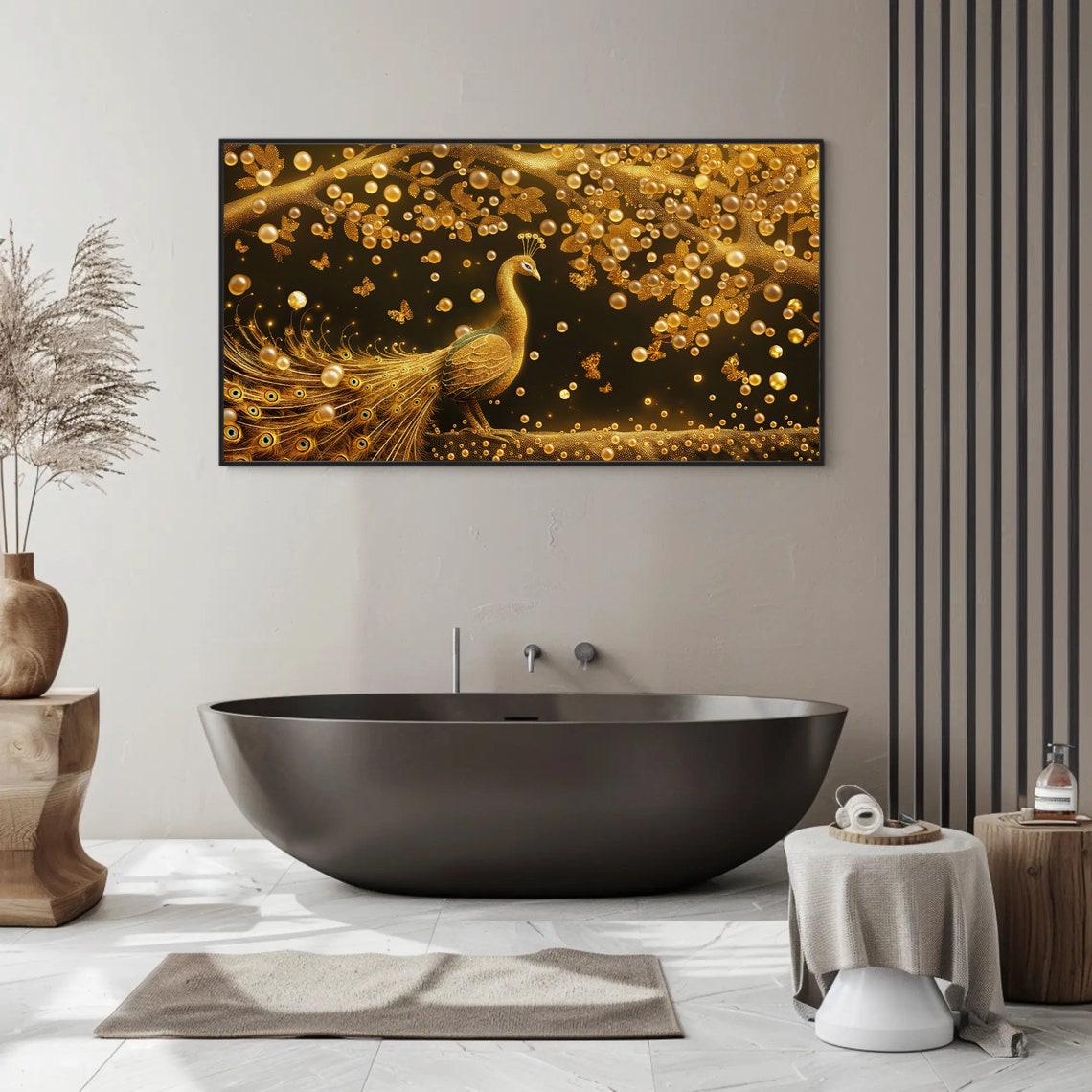 Golden Peacock Luxury Gold On Black Elegant Bird Painting Poster - Image 5