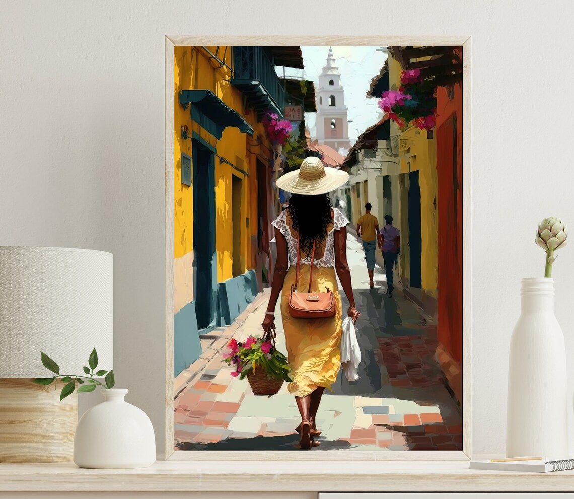 Colombia Woman Cartagena Caribbean Travel Poster