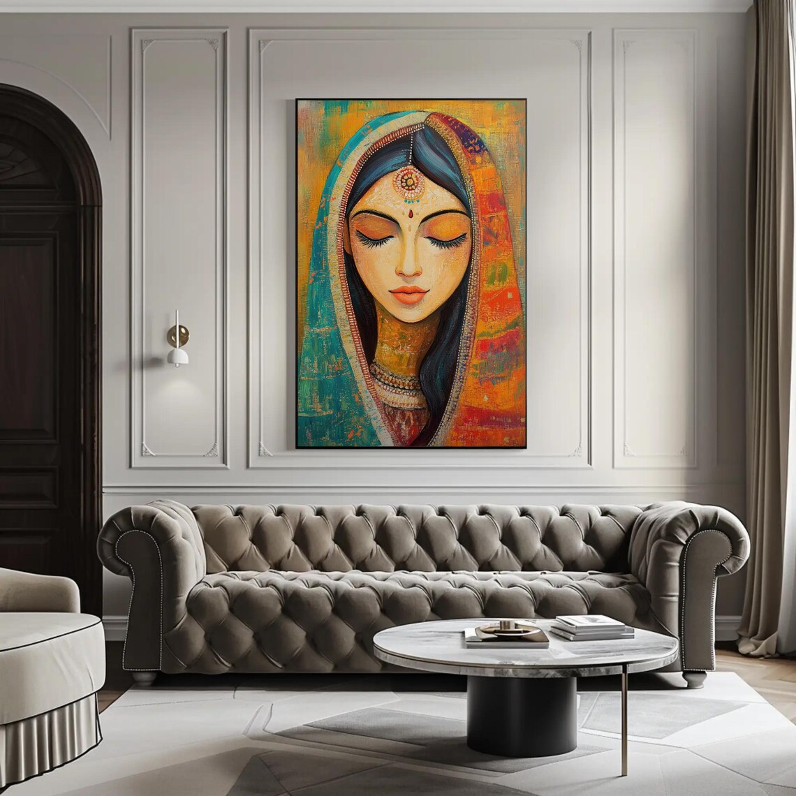 Traditional Indian Woman Portrait in Colorful Folk Art Poster - Image 3