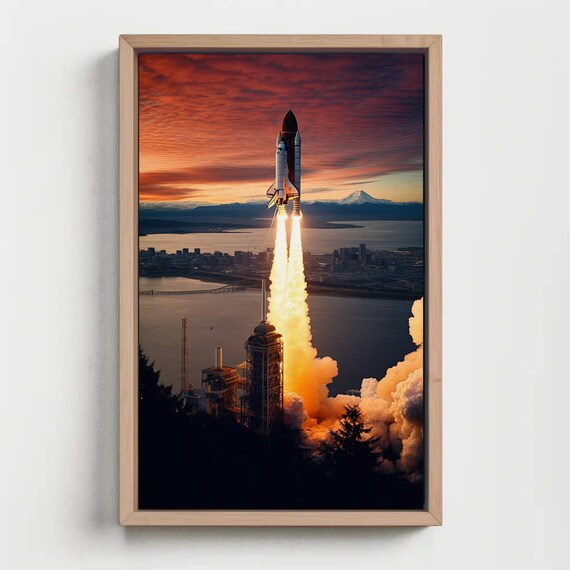 Space Shuttle Rocket Launch Sunset Liftoff Exploration Poster