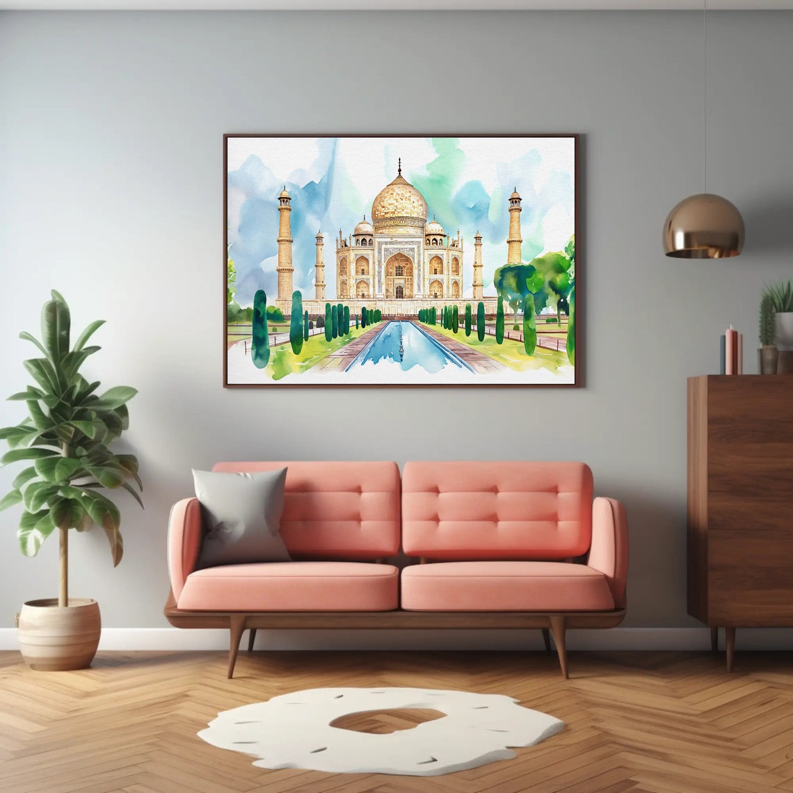 Taj Mahal with Reflecting Pool India Watercolor Landmark Poster - Image 3