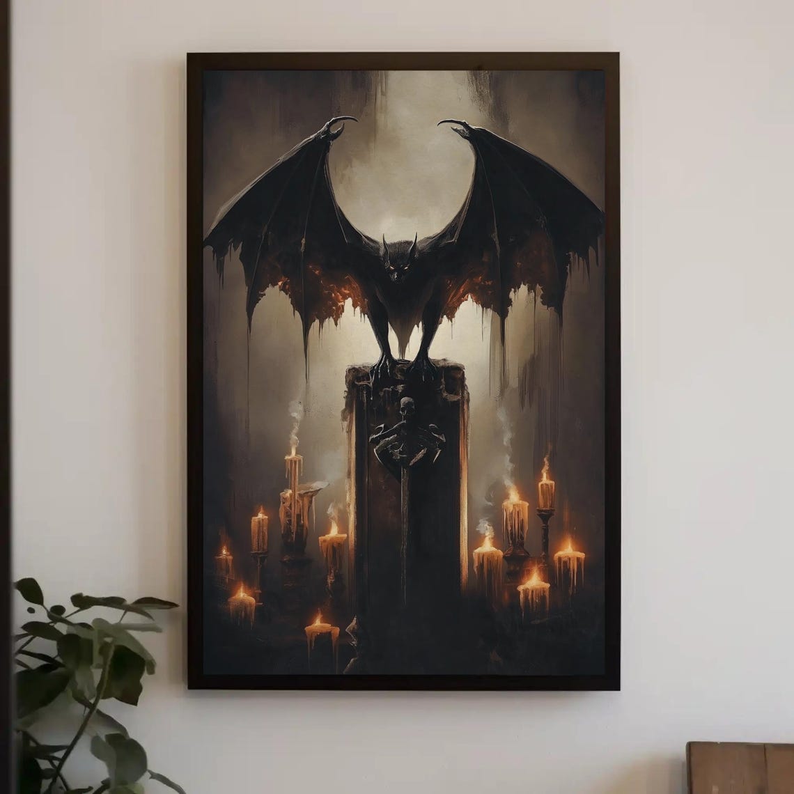 Giant Bat Spread Wings Coffin Candlelight Dark Gothic Spooky Poster