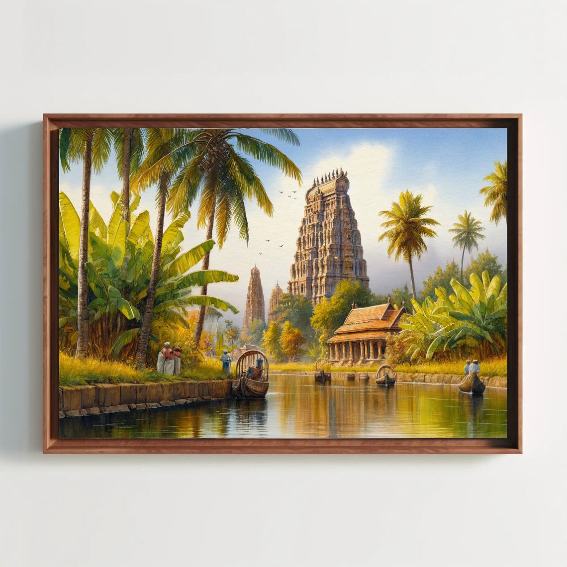 South Indian Temple Tower On Backwater Palms Painting Poster - Image 5