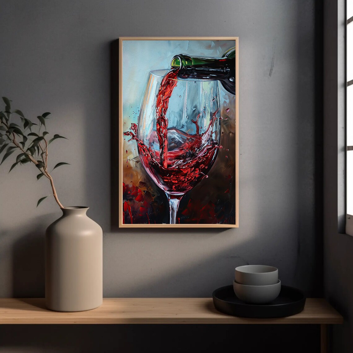 Red Wine Home Bar Art Print, Wine Lover Decor - Image 2