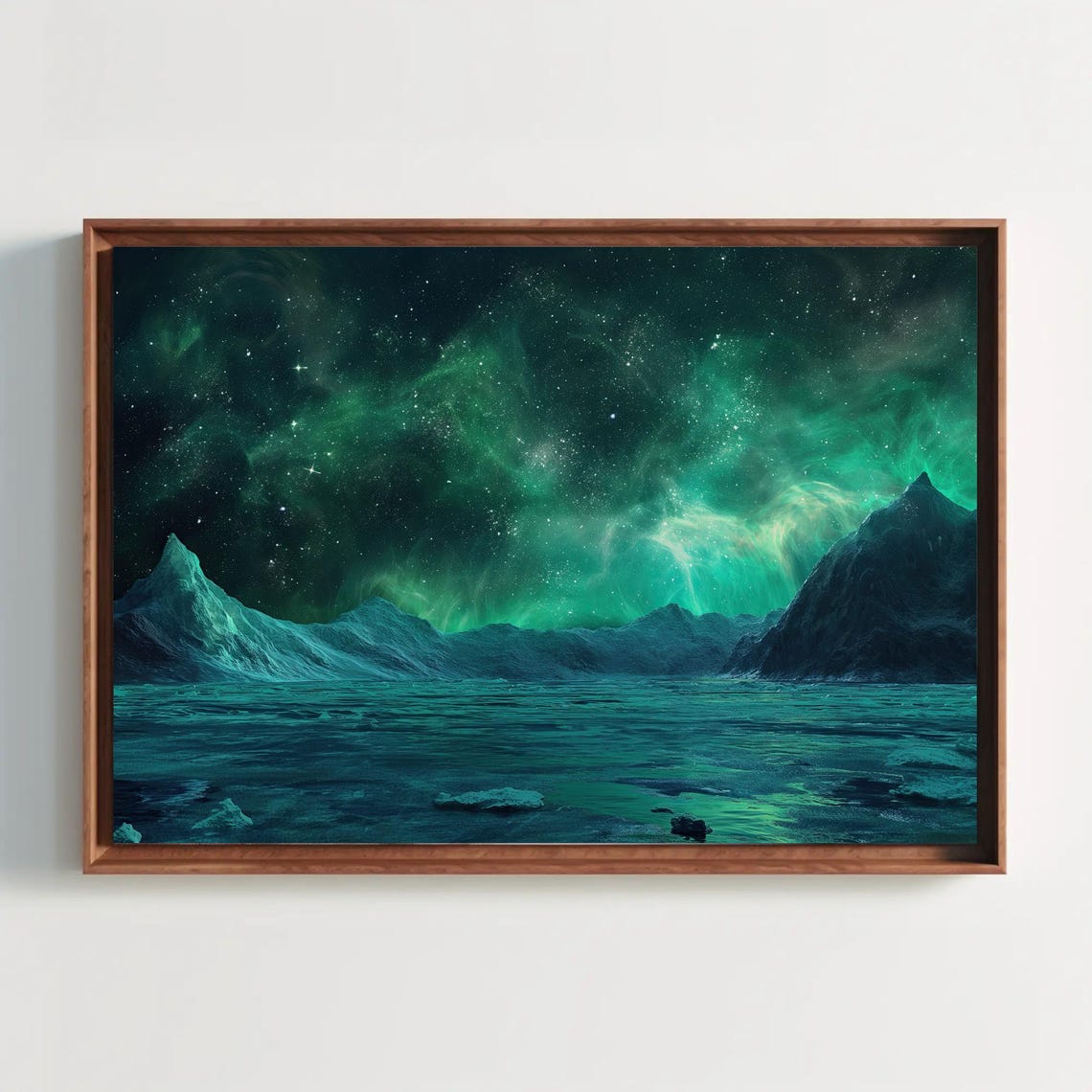 Antarctica Night Green Aurora Over Starry Ice Mountains Wall Art