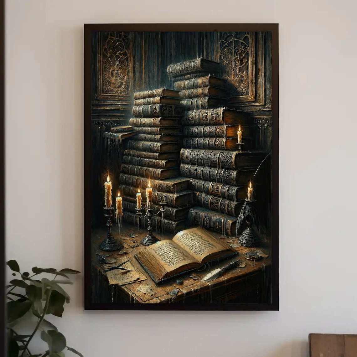 Dark Academia Books Wall Art Print, Gothic Study