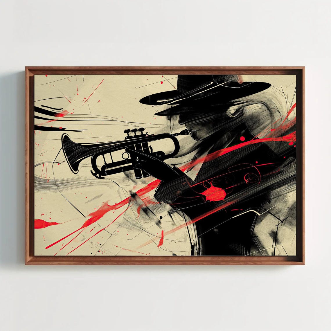 Abstract Jazz Trumpet Musician Ink Sketch Modern Music Poster