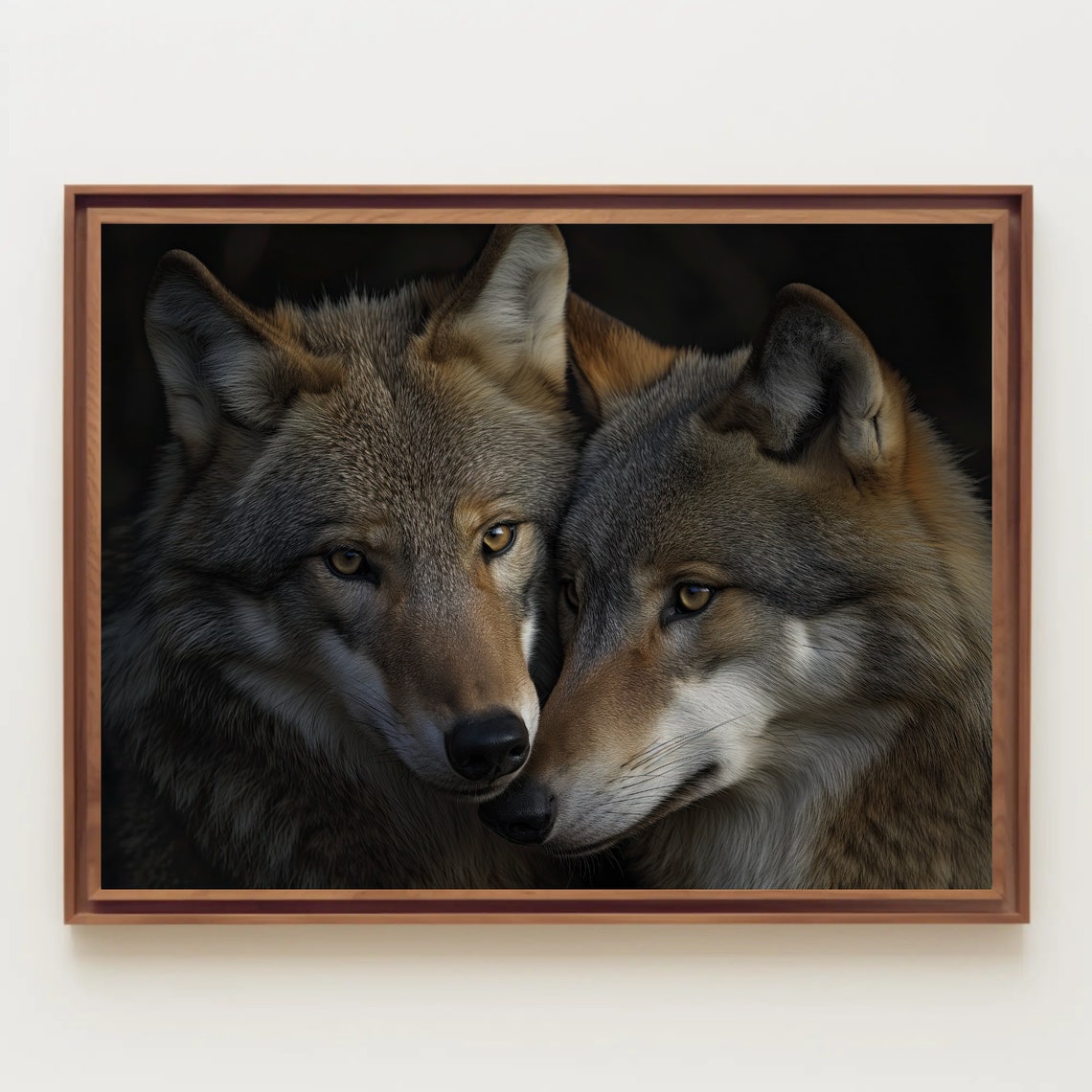 Wolf Couple Nuzzling Dark Background Wildlife Portrait Poster - Image 2