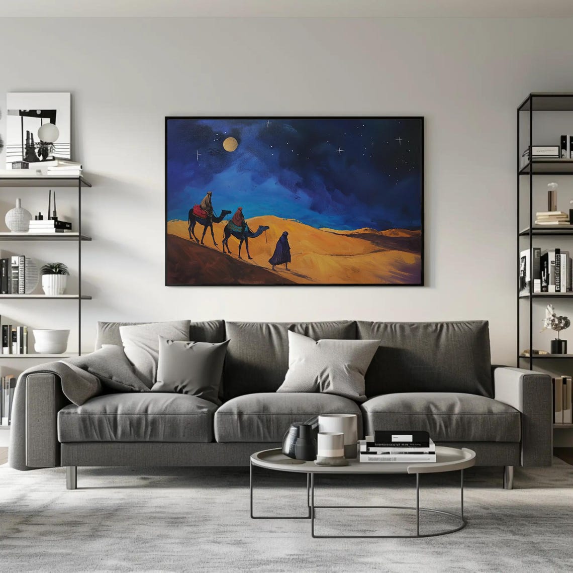 Desert Nomads With Camels Under A Starry Moonlit Night Poster - Image 3