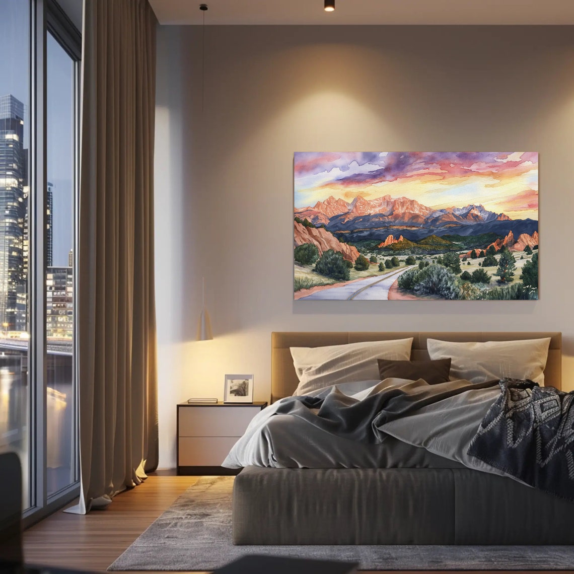 Winding Road To Rocky Mountain Sunrise Watercolor Landscape Poster - Image 5