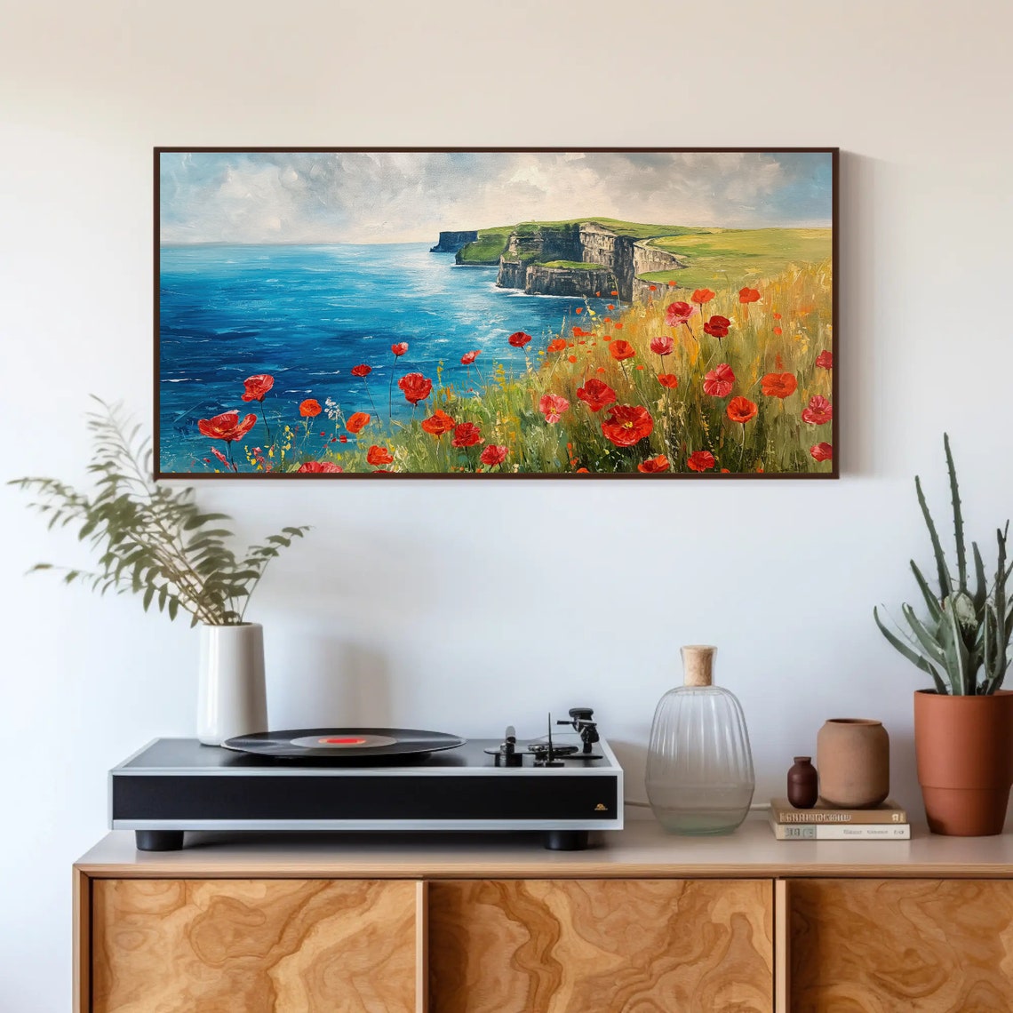Cliffs of Moher Ireland Watercolor with Red Poppies Wall Poster - Image 5