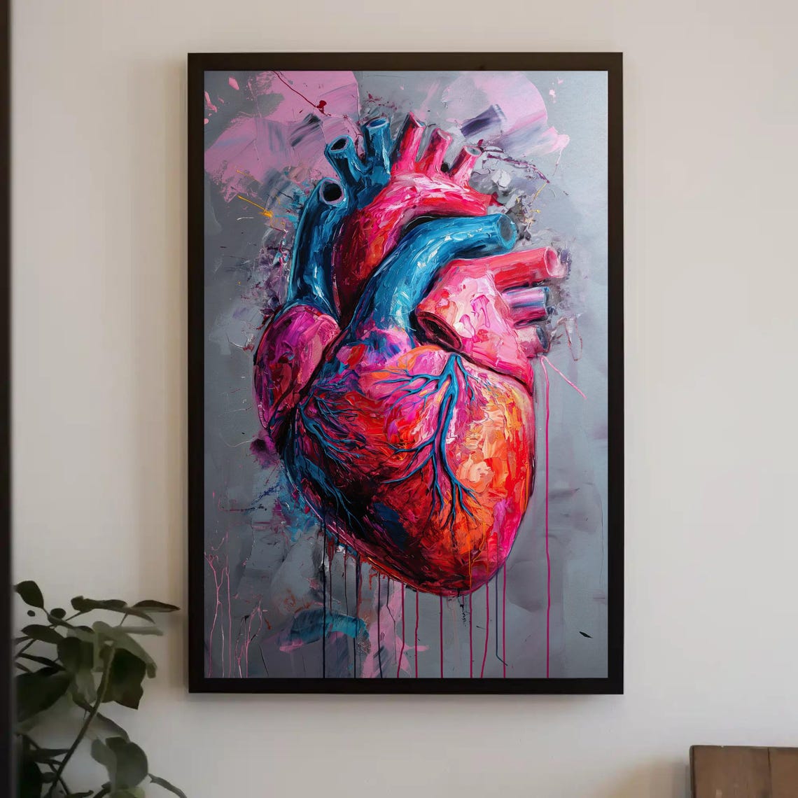Vivid Anatomical Human Heart In Bold Pink And Blue Paint Poster