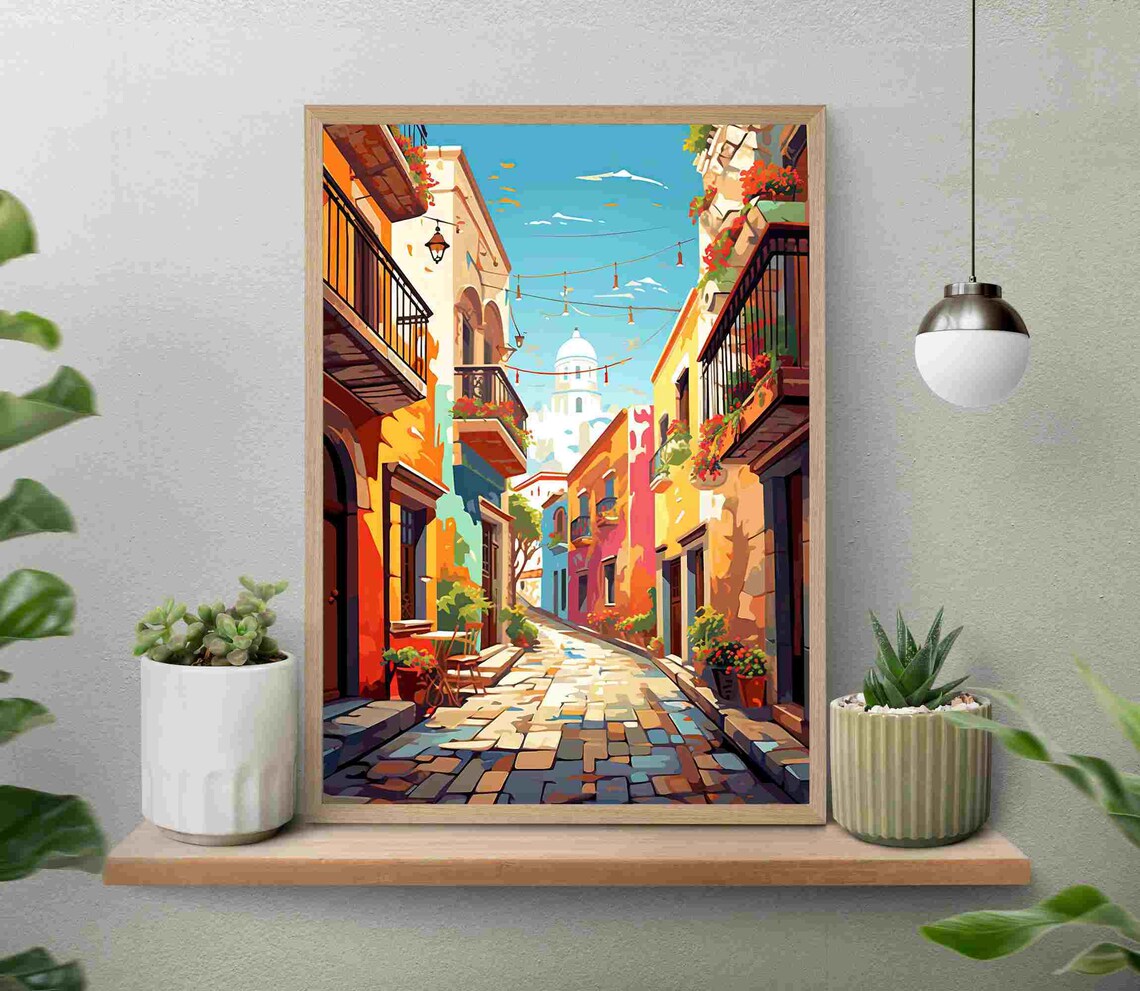 Streets Of Mexico Painting, Mexican Town Art Print - Image 4