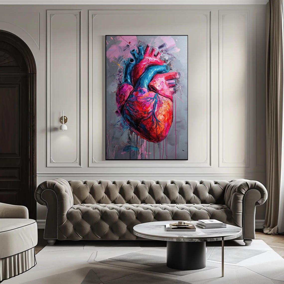 Vivid Anatomical Human Heart In Bold Pink And Blue Paint Poster - Image 2