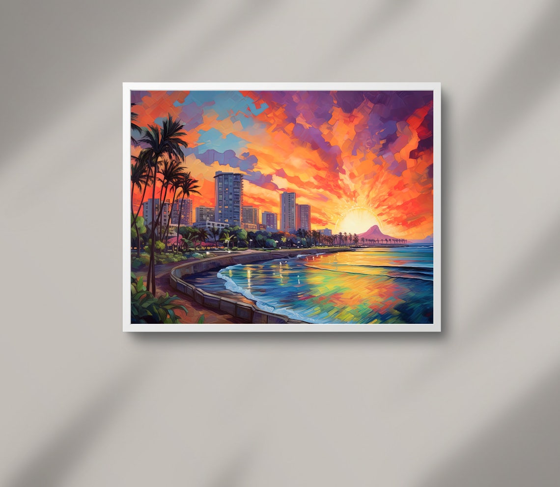 Honolulu Art Hawaiian Travel Poster Hawaii Art Hawaii Print Hawaiian Travel Poster Hawaii Oil Painting Home Decor - Image 2