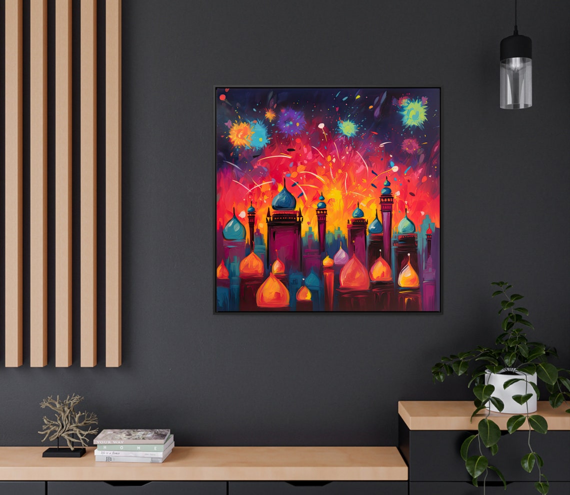 Diwali Fireworks Over Indian City Abstract Festival Decor Print - Image 2