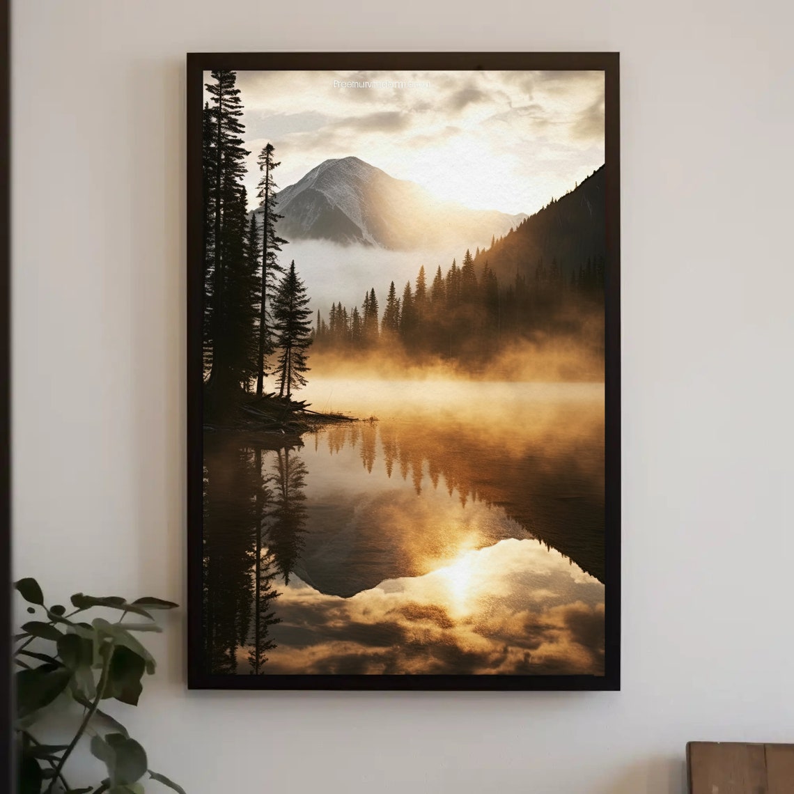 Golden Sunrise Mountain Lake Misty Reflection Nature Scene Poster