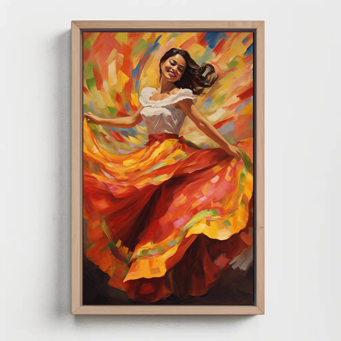 Salvadoran Woman Dancing, Oil-Painting Style Art Print - Image 3